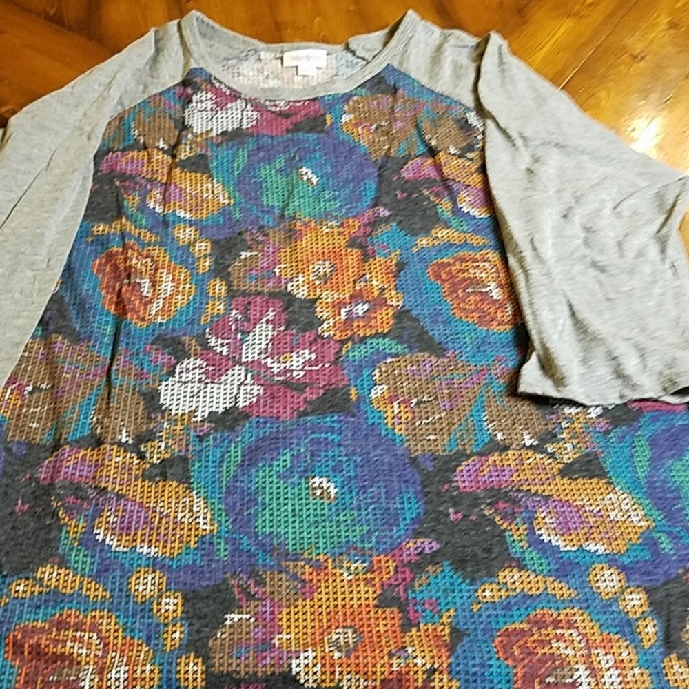 LuLaRoe shirt multi color grey sleeves